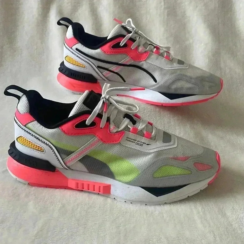 Men’s PUMA Mirage Tech Paradise Puma White/Ignite Pink/Yellow Alert Size 10.5